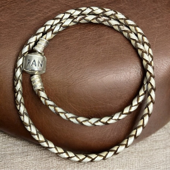 Retired Pandora Moments Double Champagne Braided Leather Bracelet - Picture 5 of 13